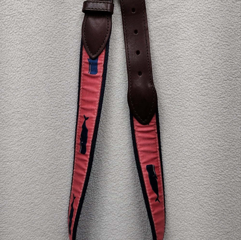 The Belted Cow Co. Canvas/Leather Pink With Blue Whale Belt, Size 28/70, EUC